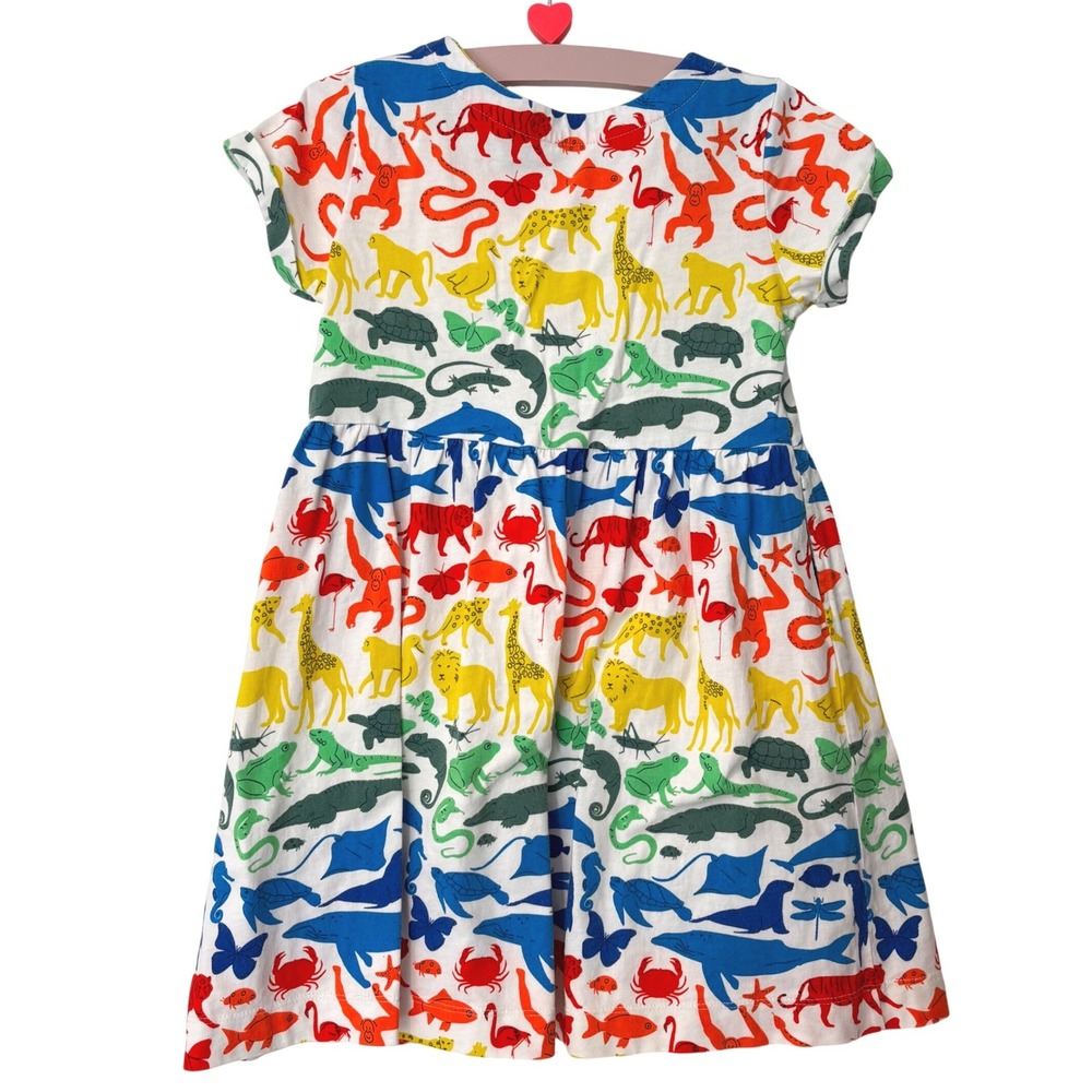 Mini Boden Girls Cotton Dress Size 6 7 Rainbow Animal Print Jersey Pockets - Picture 3 of 5